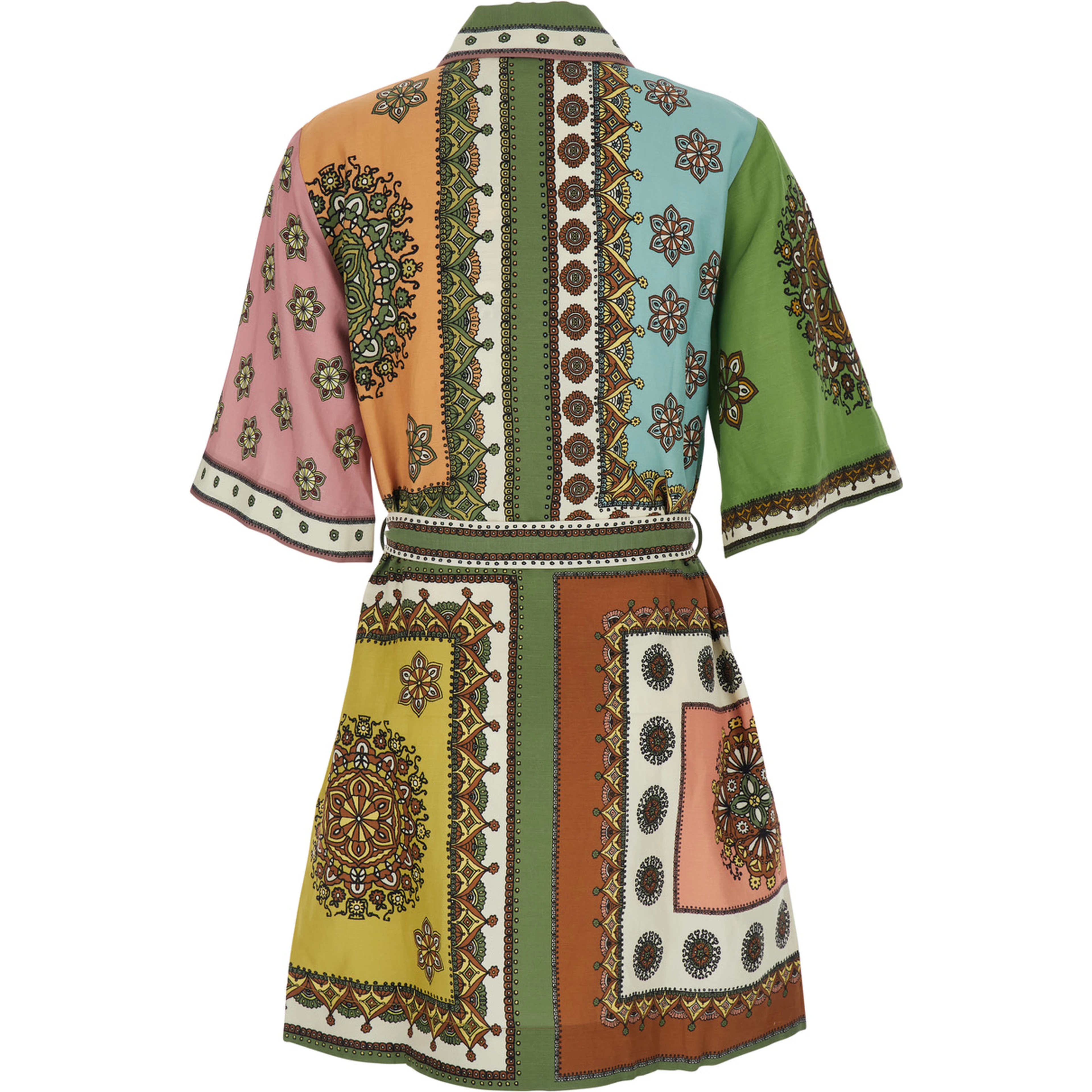Contina Multicolor Mini Dress with Front Belt and All-Over Print in Viscose Blend for Women