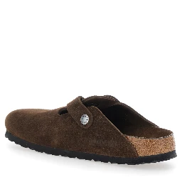 Boston Brown Mules with Buckle Closure and Almond Toe in Suede Woman