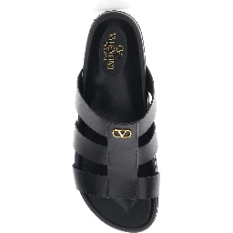 Sandals with Cage Design and VLogo Plaque on the Front in Black Leather Man