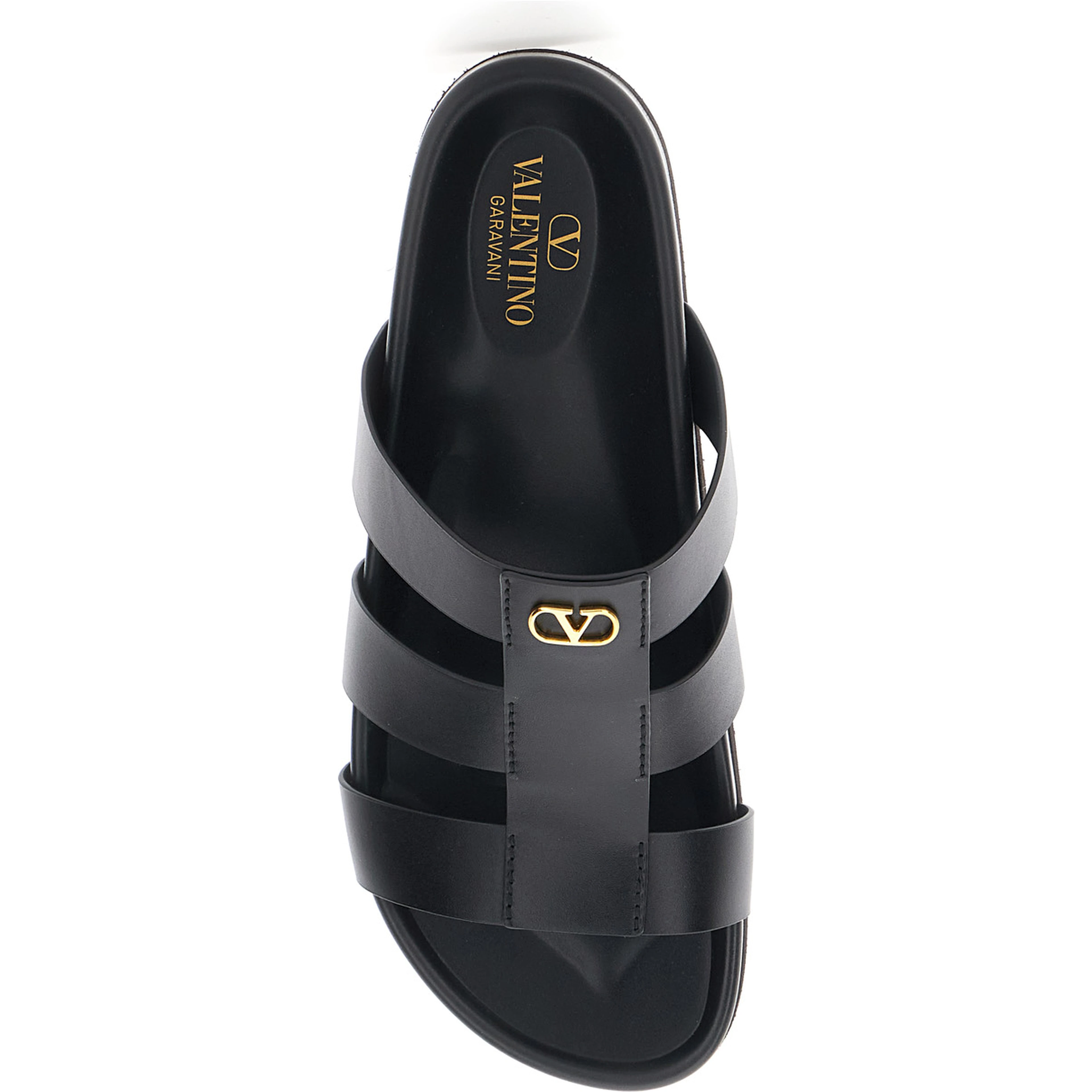 Sandals with Cage Design and VLogo Plaque on the Front in Black Leather Man