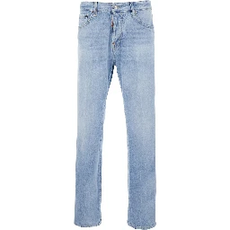 642 Light blueJeans with Logo Patch on the Back and Bleach Effect in Denim for Men