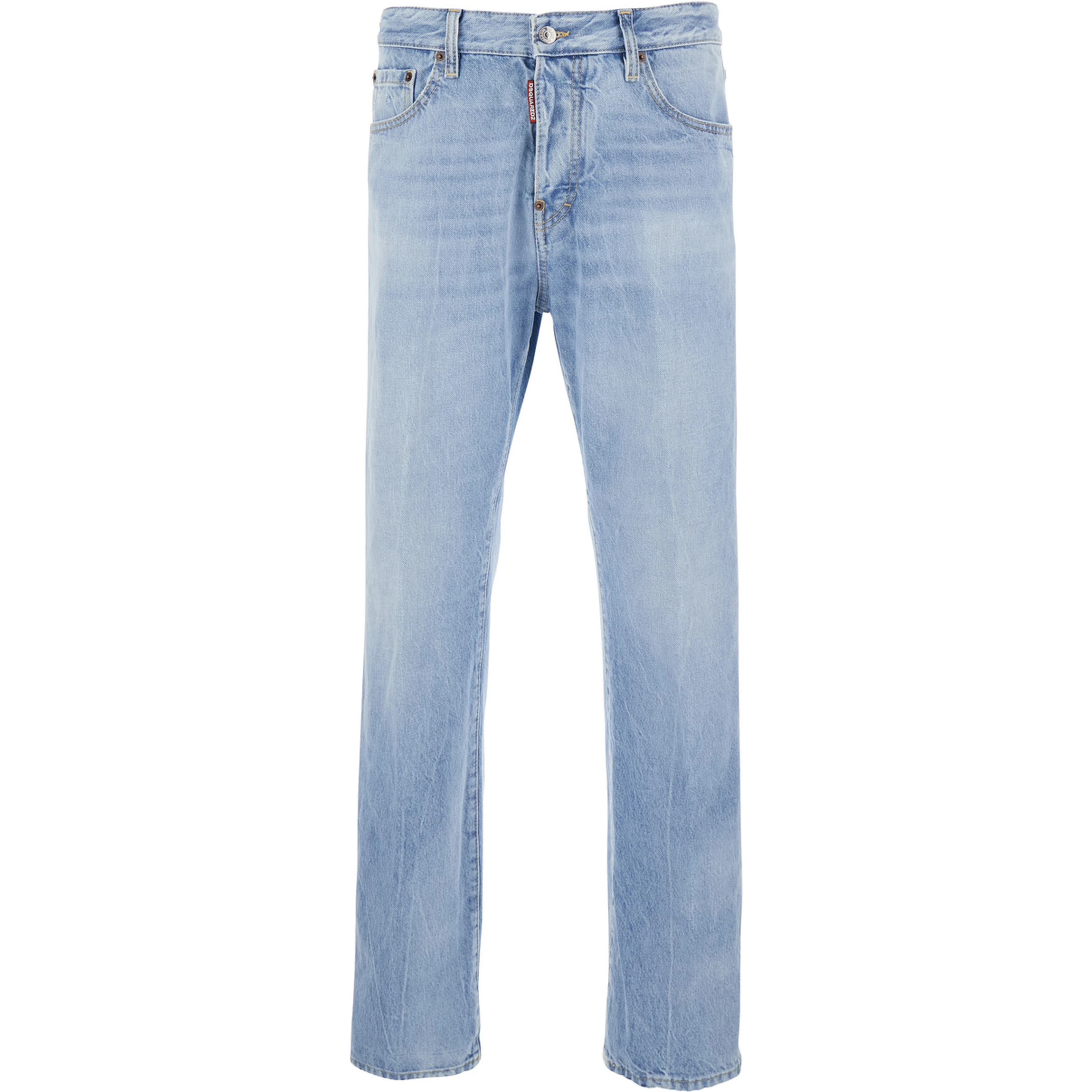 642 Light blueJeans with Logo Patch on the Back and Bleach Effect in Denim for Men