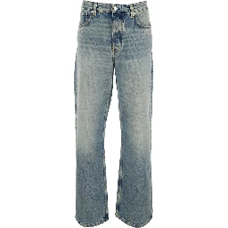 Five-pocket Jeans with Faded Effect in Blue Denim for Men