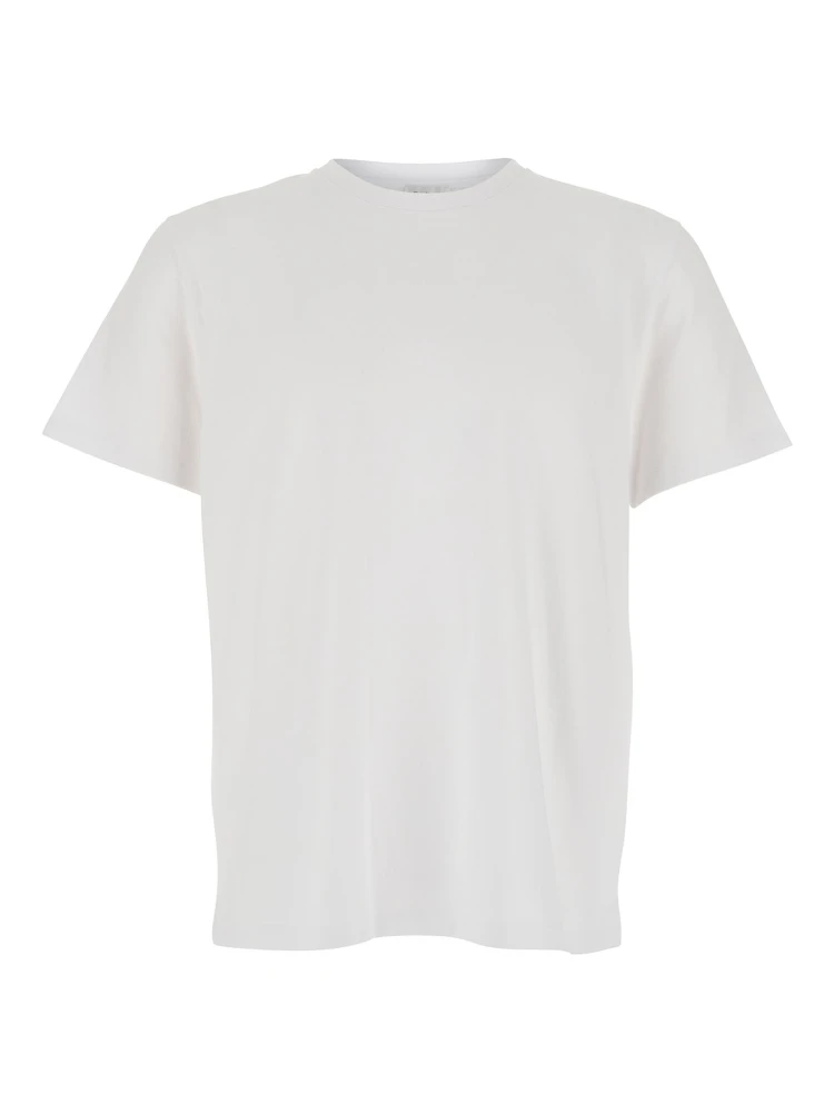 White Crew Neck T-Shirt with Embroidered Logo on the Back in Cotton for Men