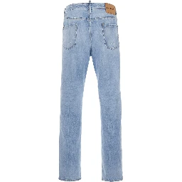 642 Light blueJeans with Logo Patch on the Back and Bleach Effect in Denim for Men