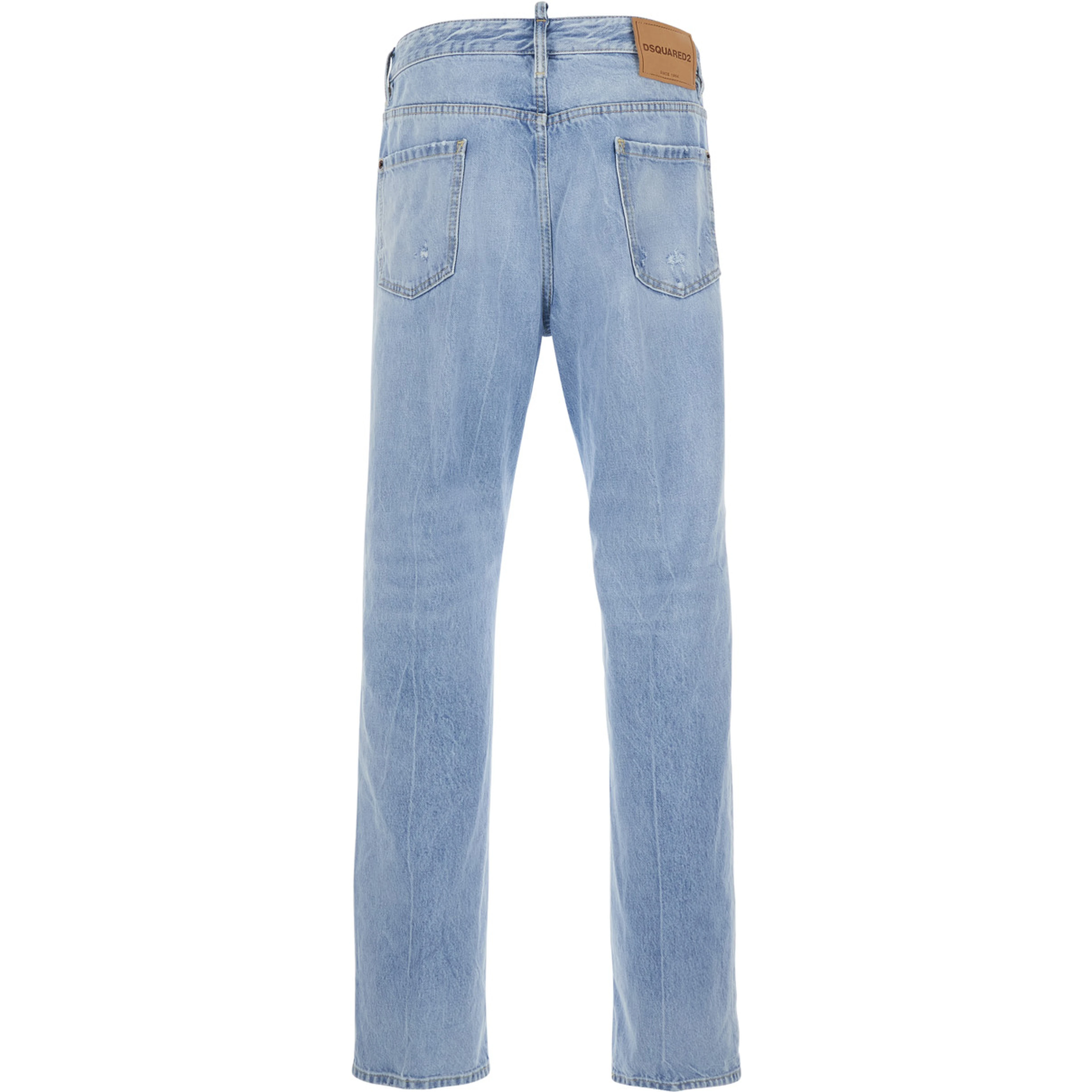 642 Light blueJeans with Logo Patch on the Back and Bleach Effect in Denim for Men