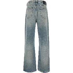 Five-pocket Jeans with Faded Effect in Blue Denim for Men