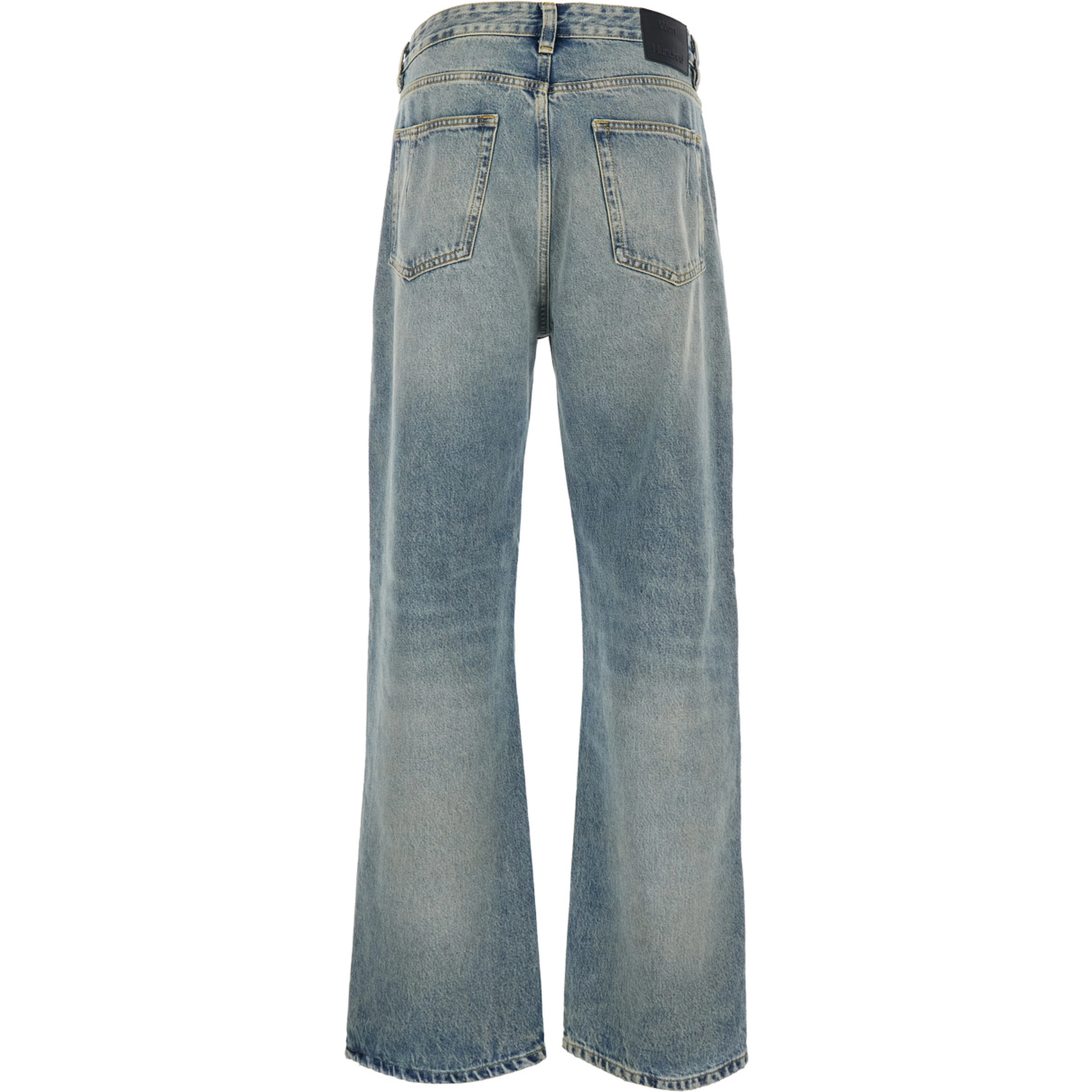 Five-pocket Jeans with Faded Effect in Blue Denim for Men