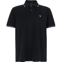 Polo Classic with Bicolor Collar and Logo Embroidery on the Front in Black Cotton for Men
