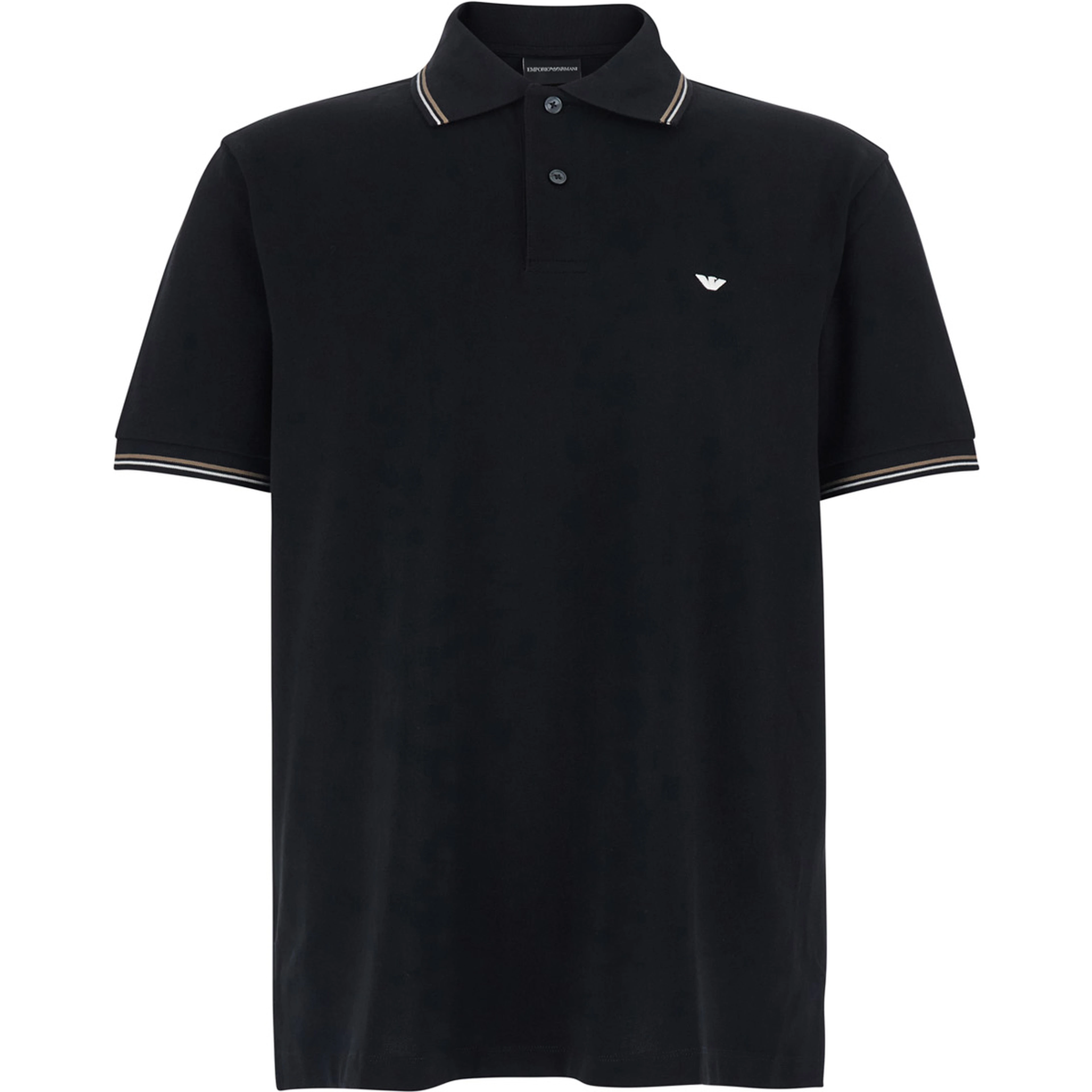Polo Classic with Bicolor Collar and Logo Embroidery on the Front in Black Cotton for Men