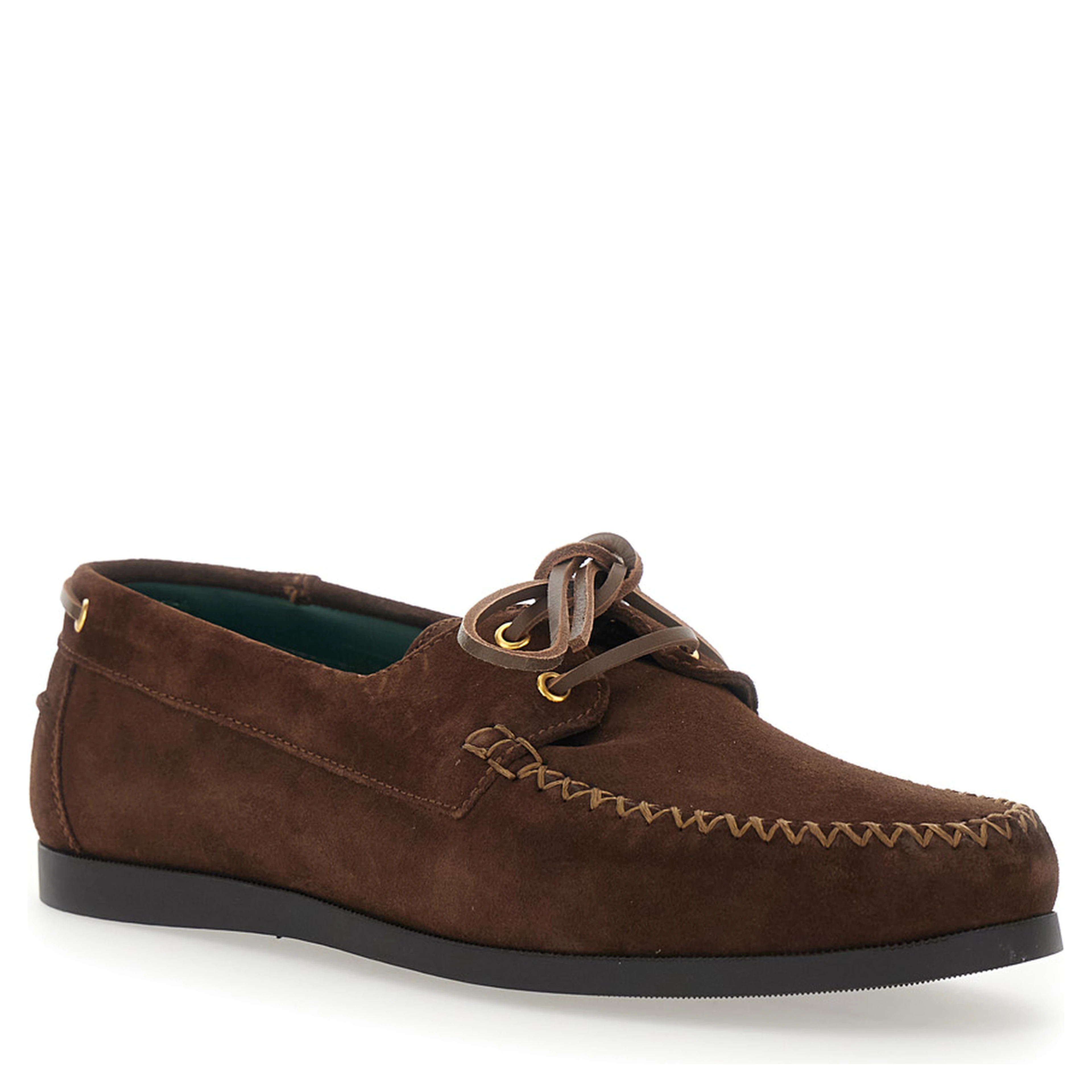Brown Loafers with Rounded Toe and Strap in Suede for Men