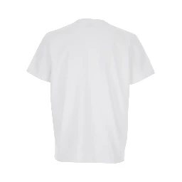 White Crew Neck T-Shirt with Embroidered Logo on the Back in Cotton for Men