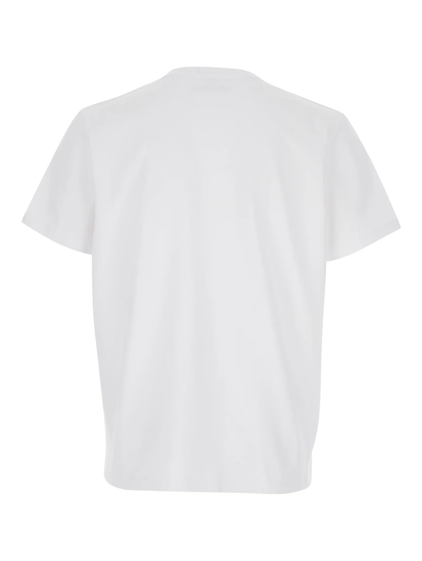 White Crew Neck T-Shirt with Embroidered Logo on the Back in Cotton for Men