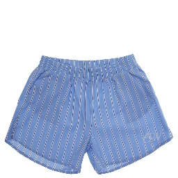 Blue Shorts with Striped Motif and Logo on the Front in Cotton for Girls