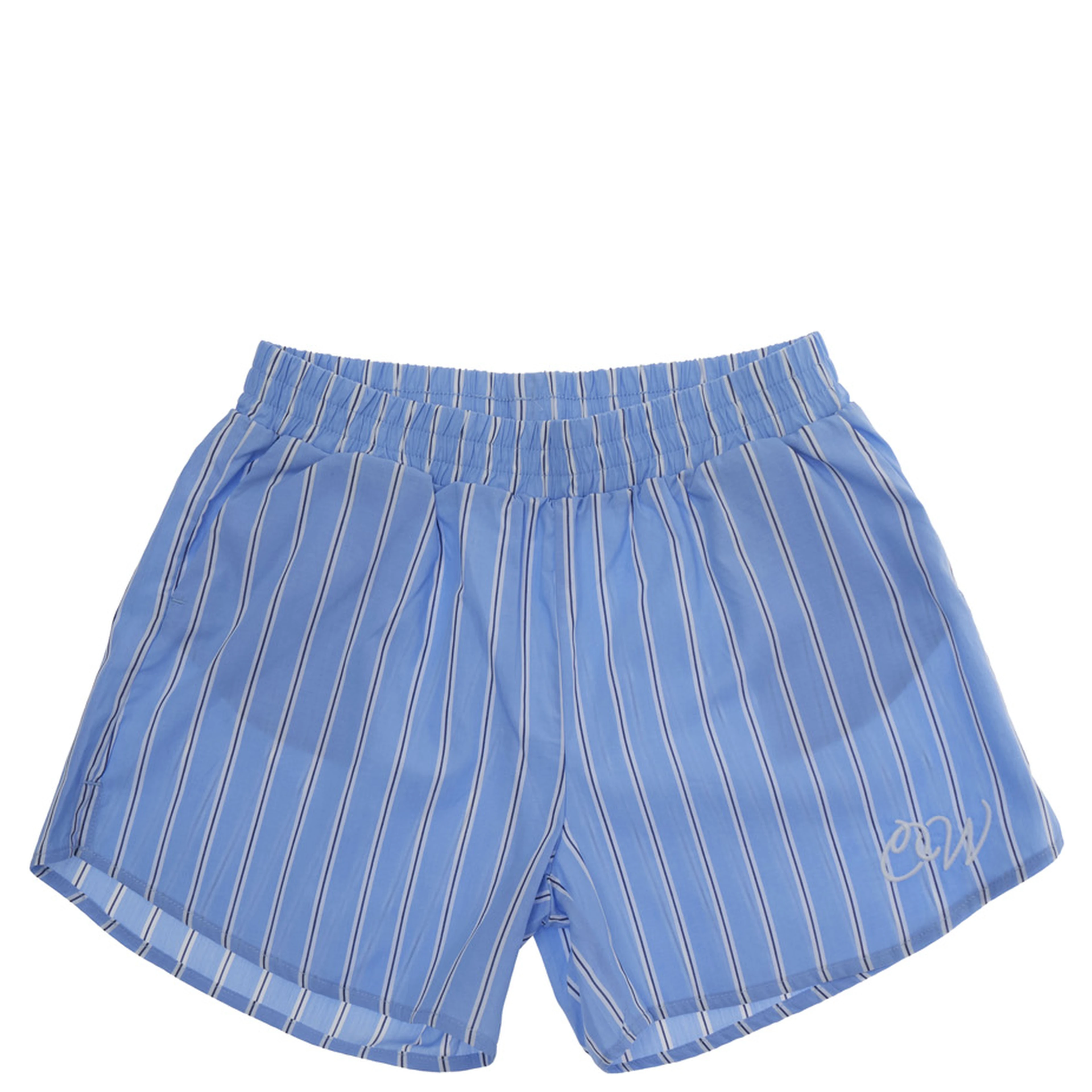 Blue Shorts with Striped Motif and Logo on the Front in Cotton for Girls