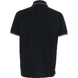 Polo Classic with Bicolor Collar and Logo Embroidery on the Front in Black Cotton for Men