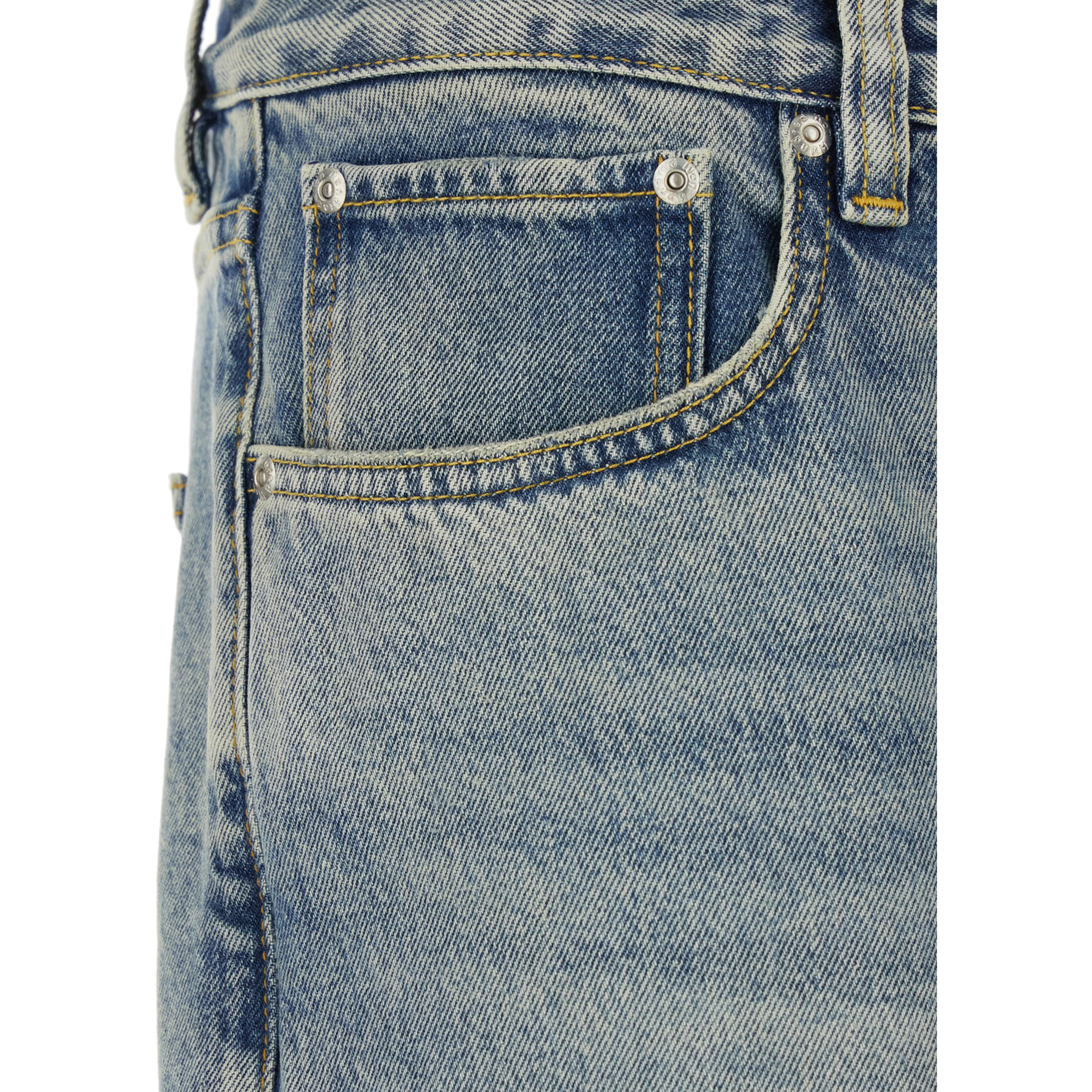 Five-pocket Jeans with Faded Effect in Blue Denim for Men