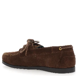 Brown Loafers with Rounded Toe and Strap in Suede for Men