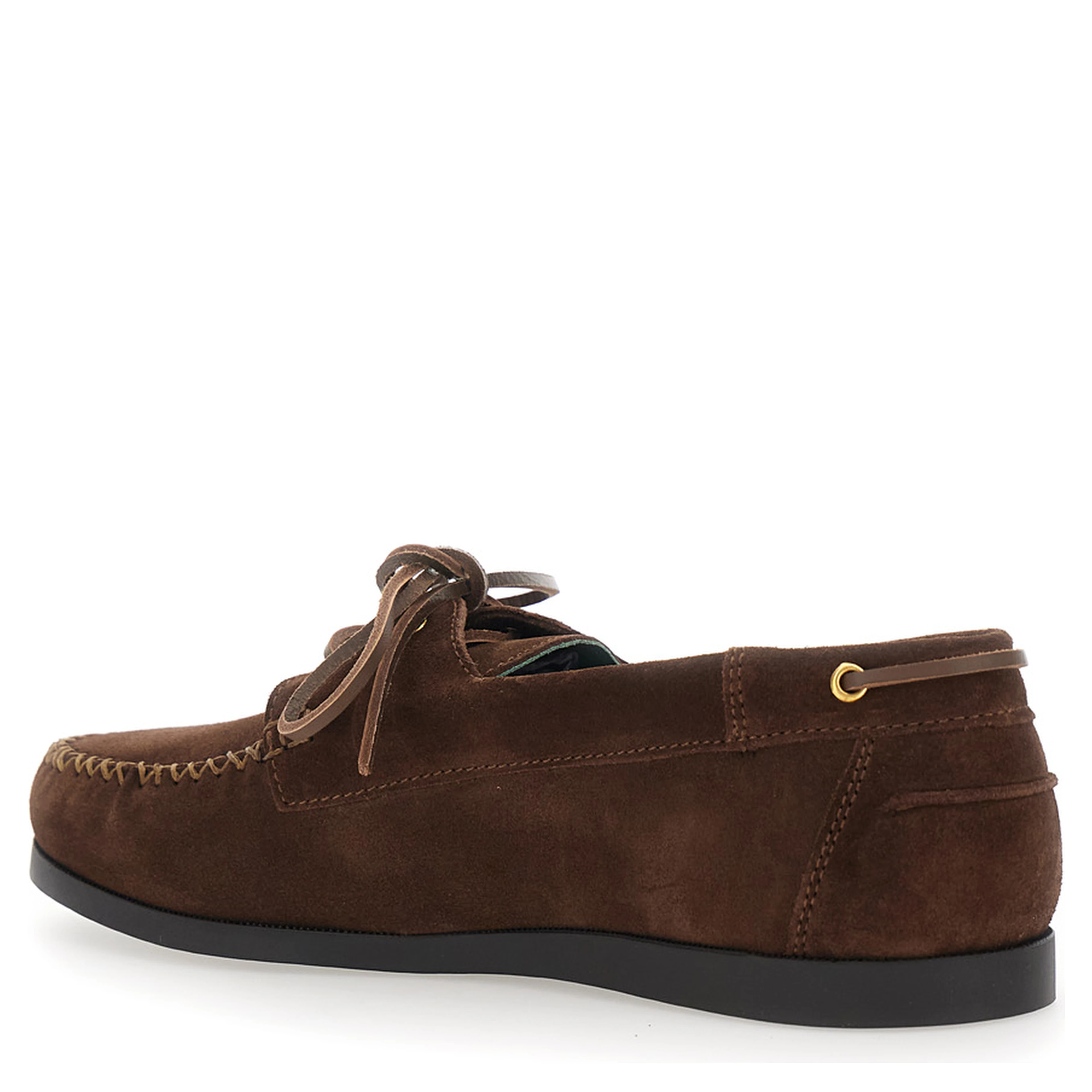 Brown Loafers with Rounded Toe and Strap in Suede for Men