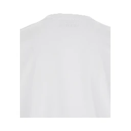 White Crew Neck T-Shirt with Embroidered Logo on the Back in Cotton for Men