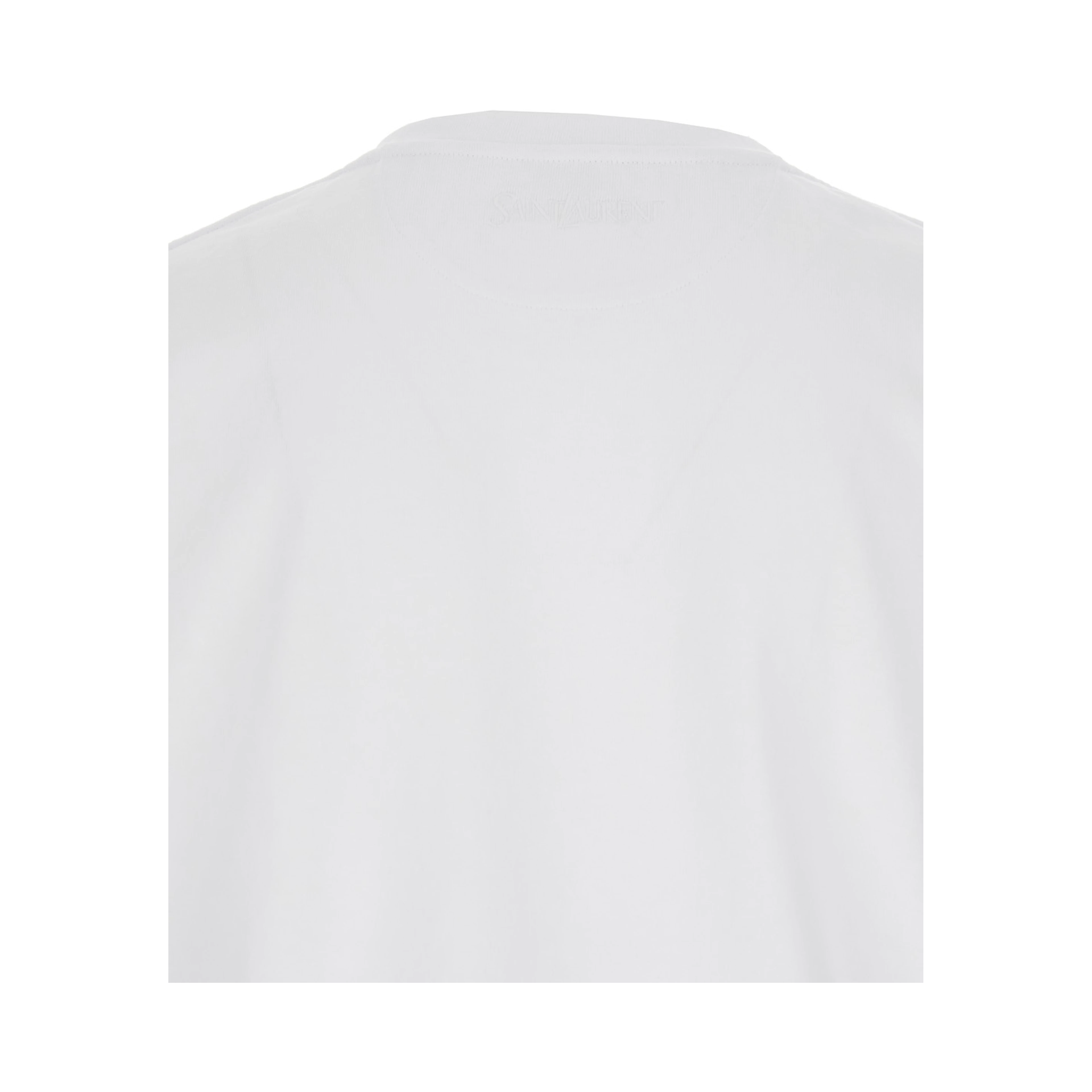 White Crew Neck T-Shirt with Embroidered Logo on the Back in Cotton for Men