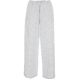 White Pants with elastic waistband and drawstring and all-over striped pattern in cotton for women