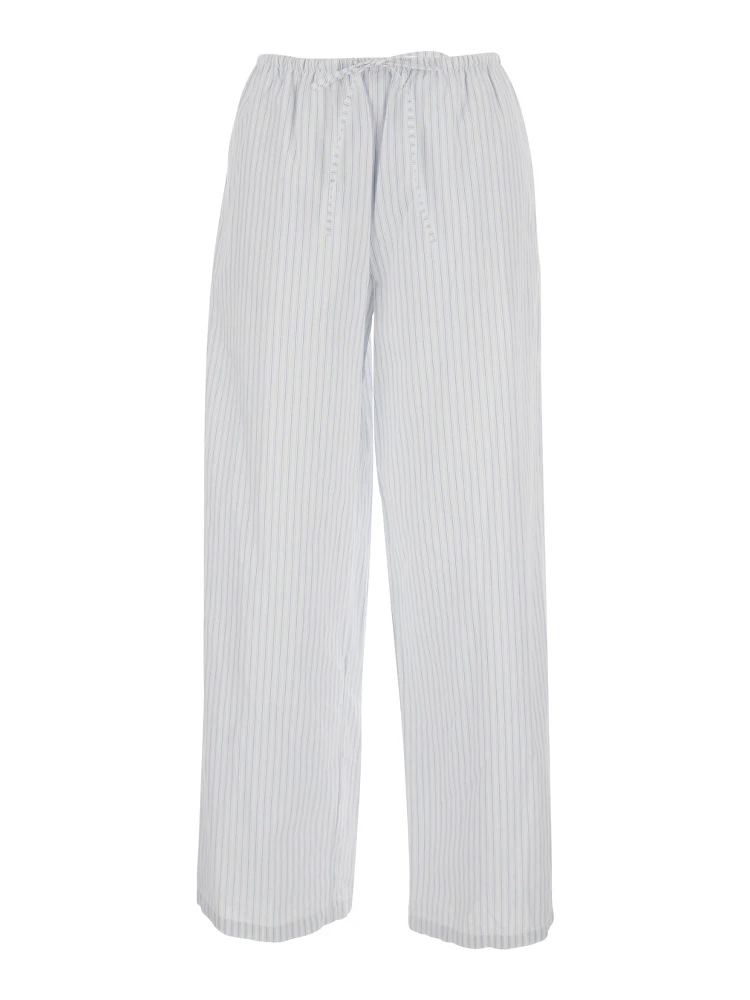 White Pants with elastic waistband and drawstring and all-over striped pattern in cotton for women