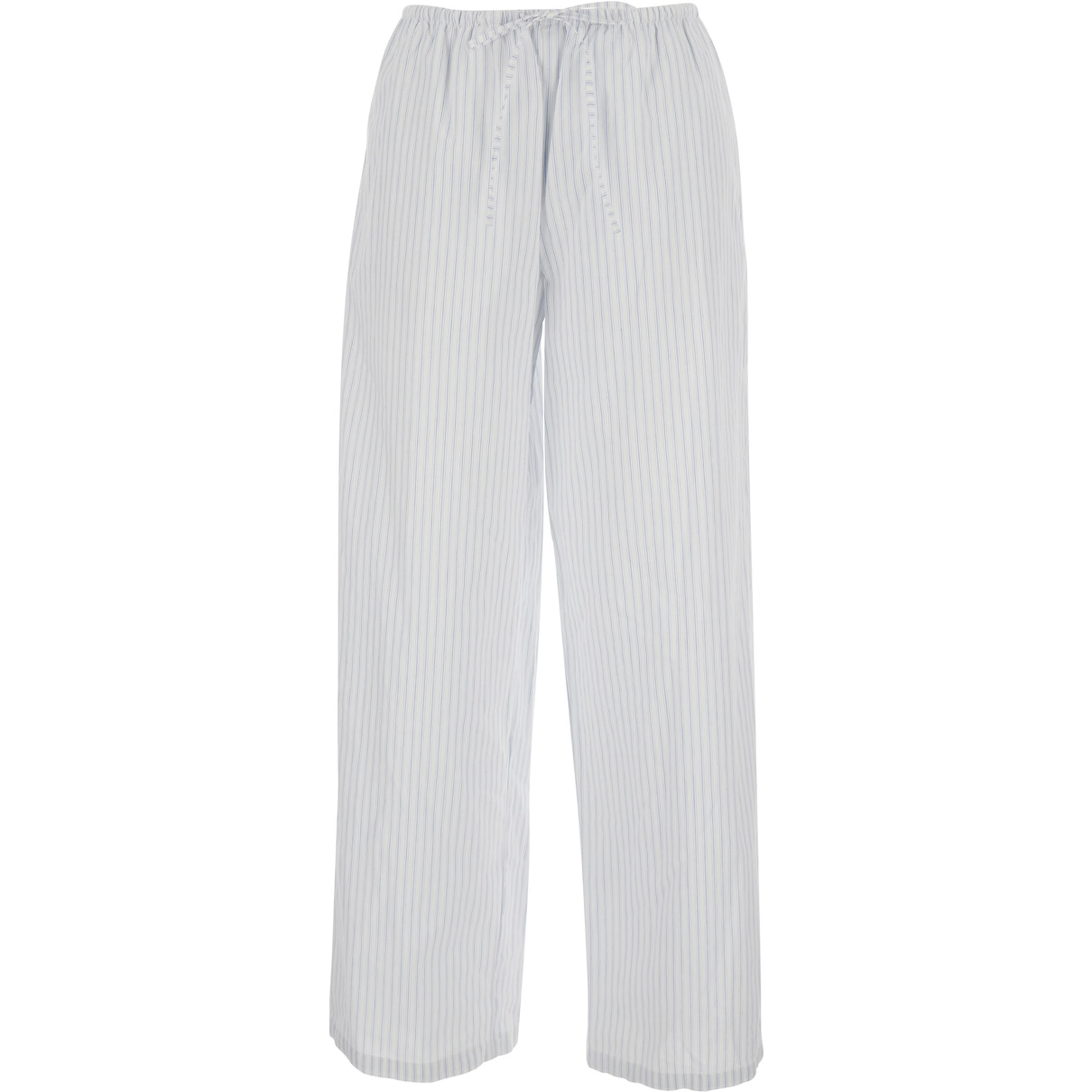 White Pants with elastic waistband and drawstring and all-over striped pattern in cotton for women