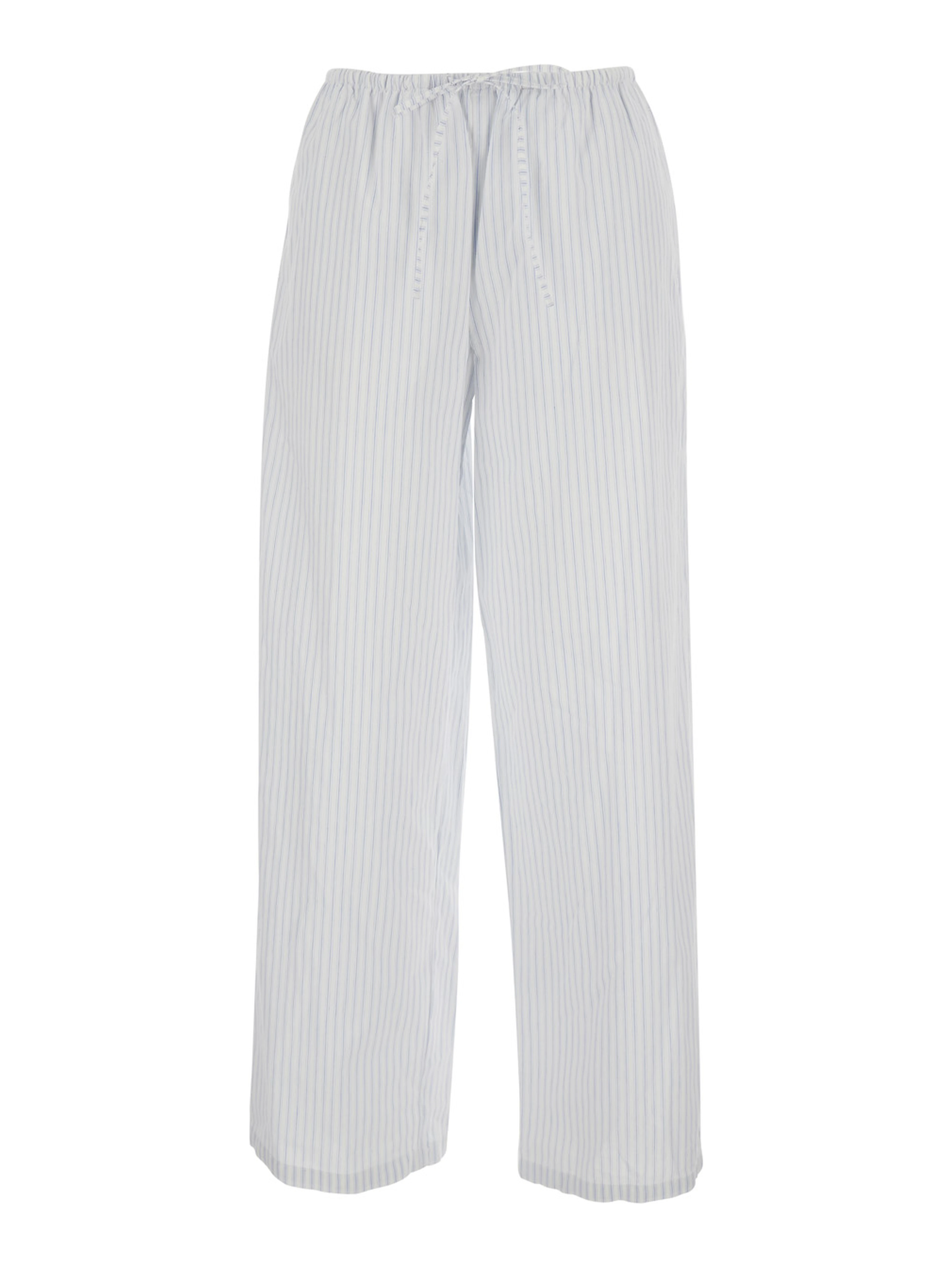 White Pants with elastic waistband and drawstring and all-over striped pattern in cotton for women