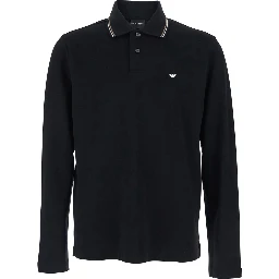 Black Polo Shirt with Long Sleeves and Logo on the Front for Men