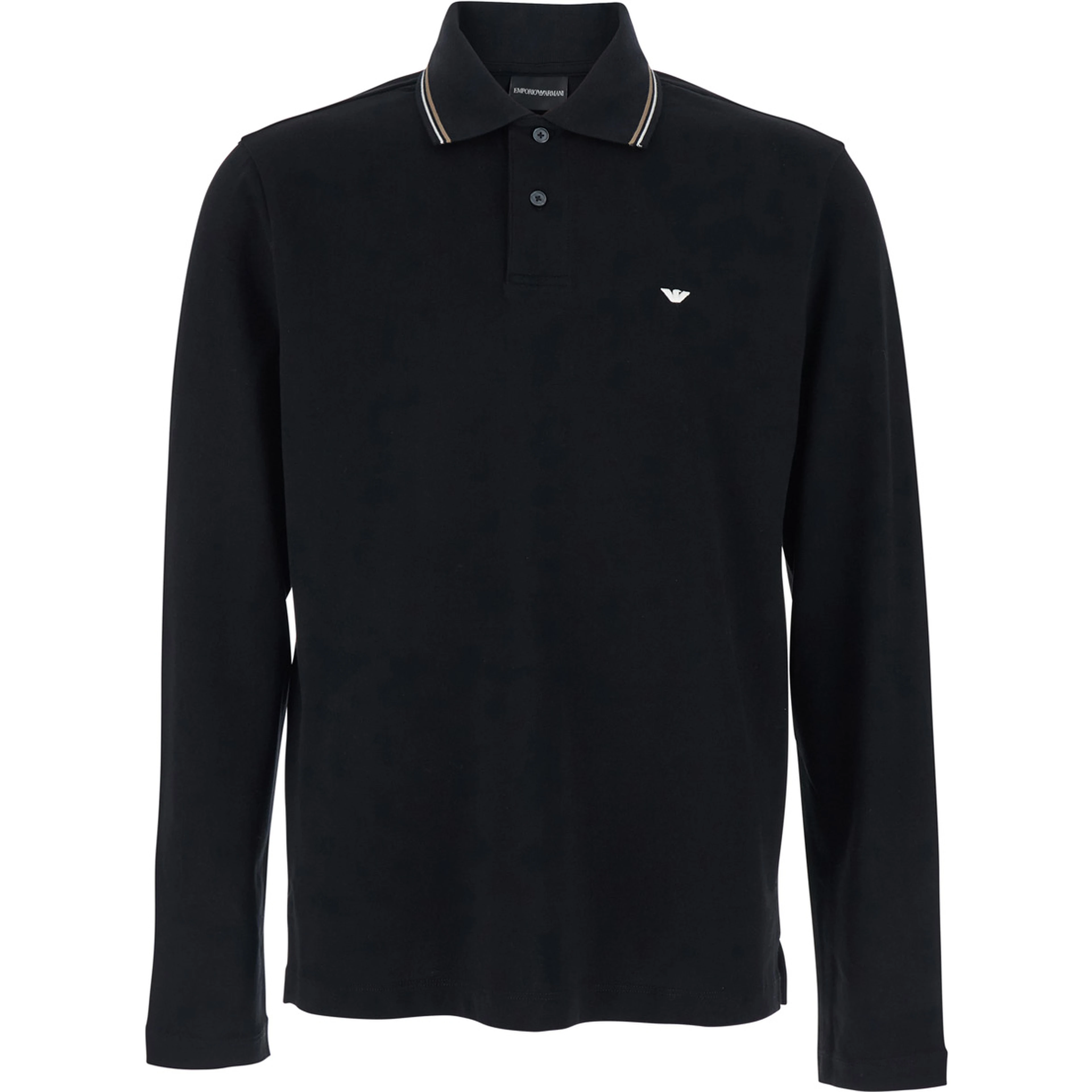 Black Polo Shirt with Long Sleeves and Logo on the Front for Men