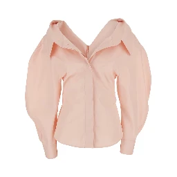 Pink Fitted Shirt with Cut-Out Design on Front and Back in Cotton for Women