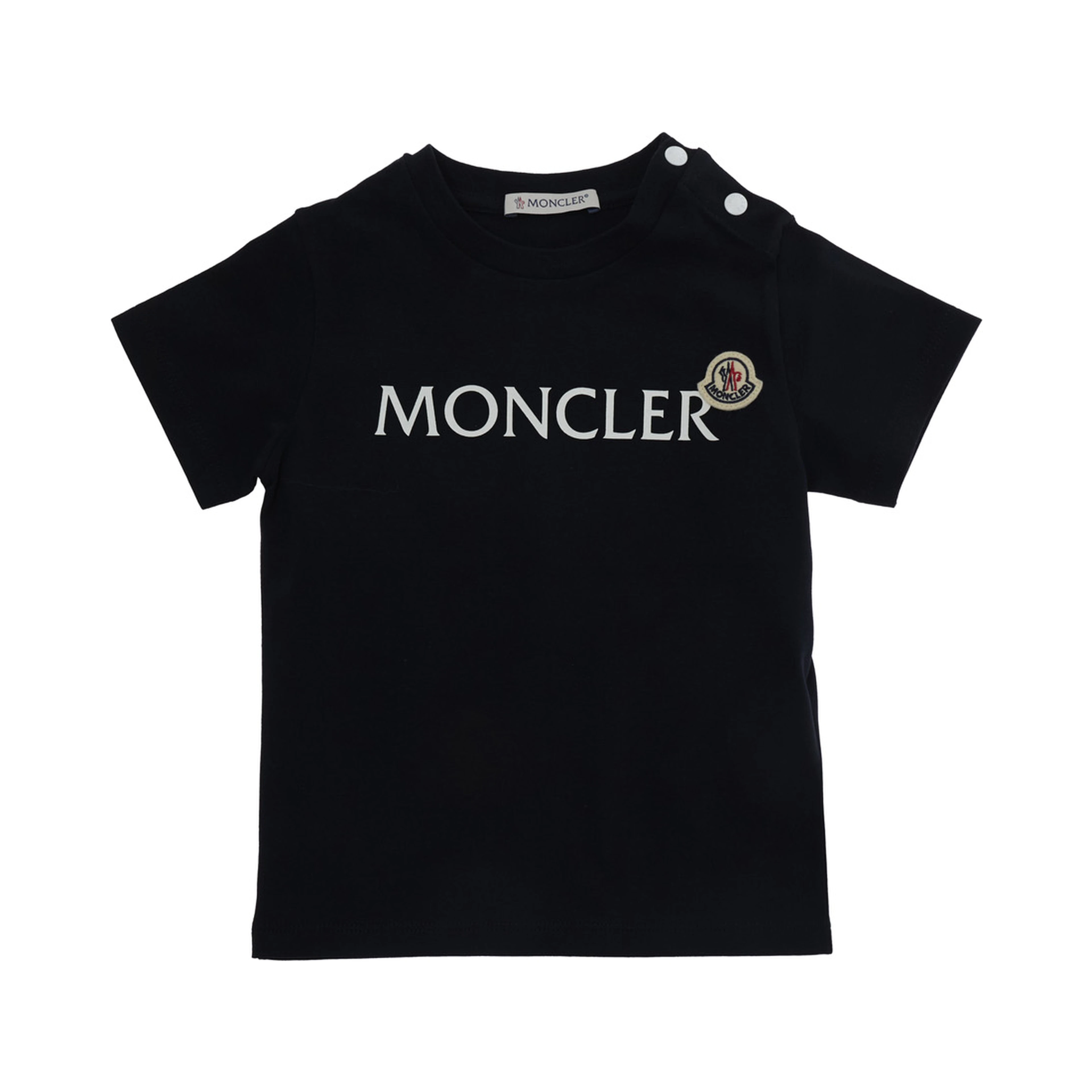 Crew Neck T-Shirt with Logo Lettering Print on the Front and Logo Patch on the Front in Baby Blue Stretch Cotton