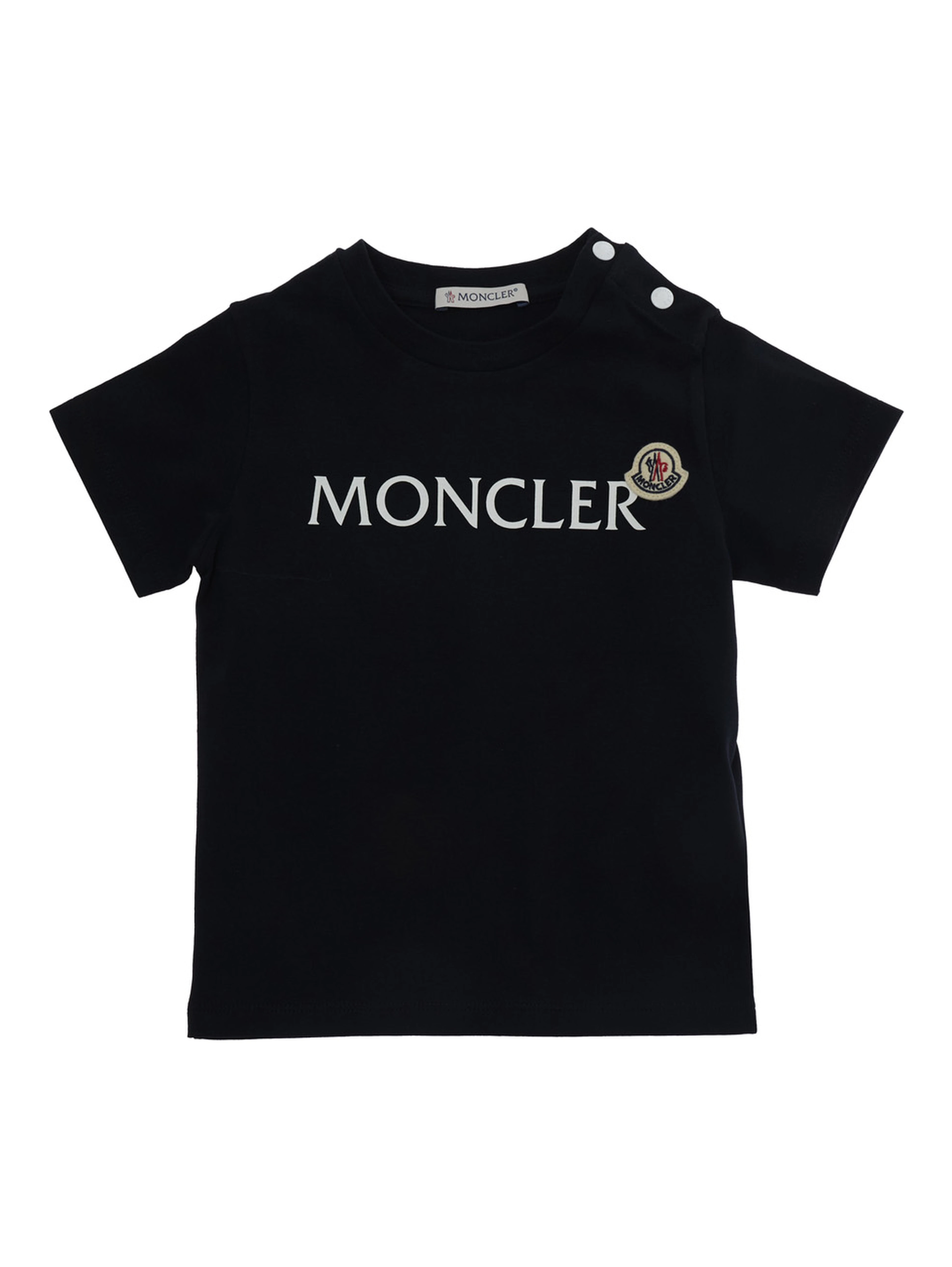 Crew Neck T-Shirt with Logo Lettering Print on the Front and Logo Patch on the Front in Baby Blue Stretch Cotton
