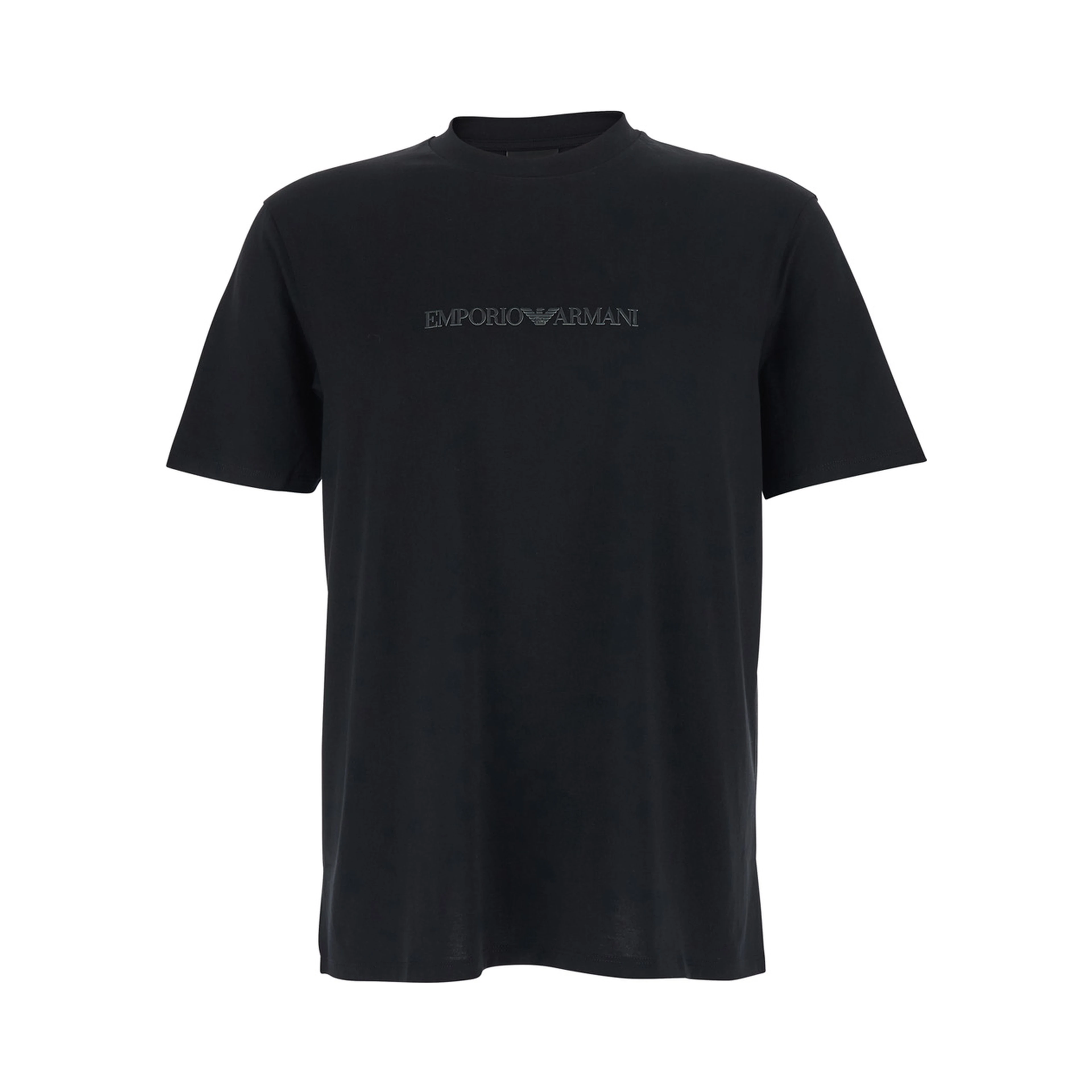 Black Cotton Crew Neck T-Shirt with Logo Embroidery for Men