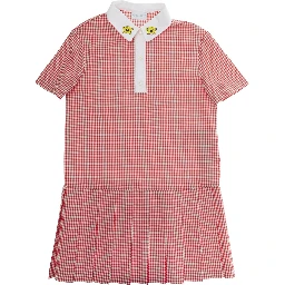 Woven Dress-Skirt Red with Elegant Details in Cotton for Women