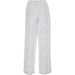 White Pants with elastic waistband and drawstring and all-over striped pattern in cotton for women