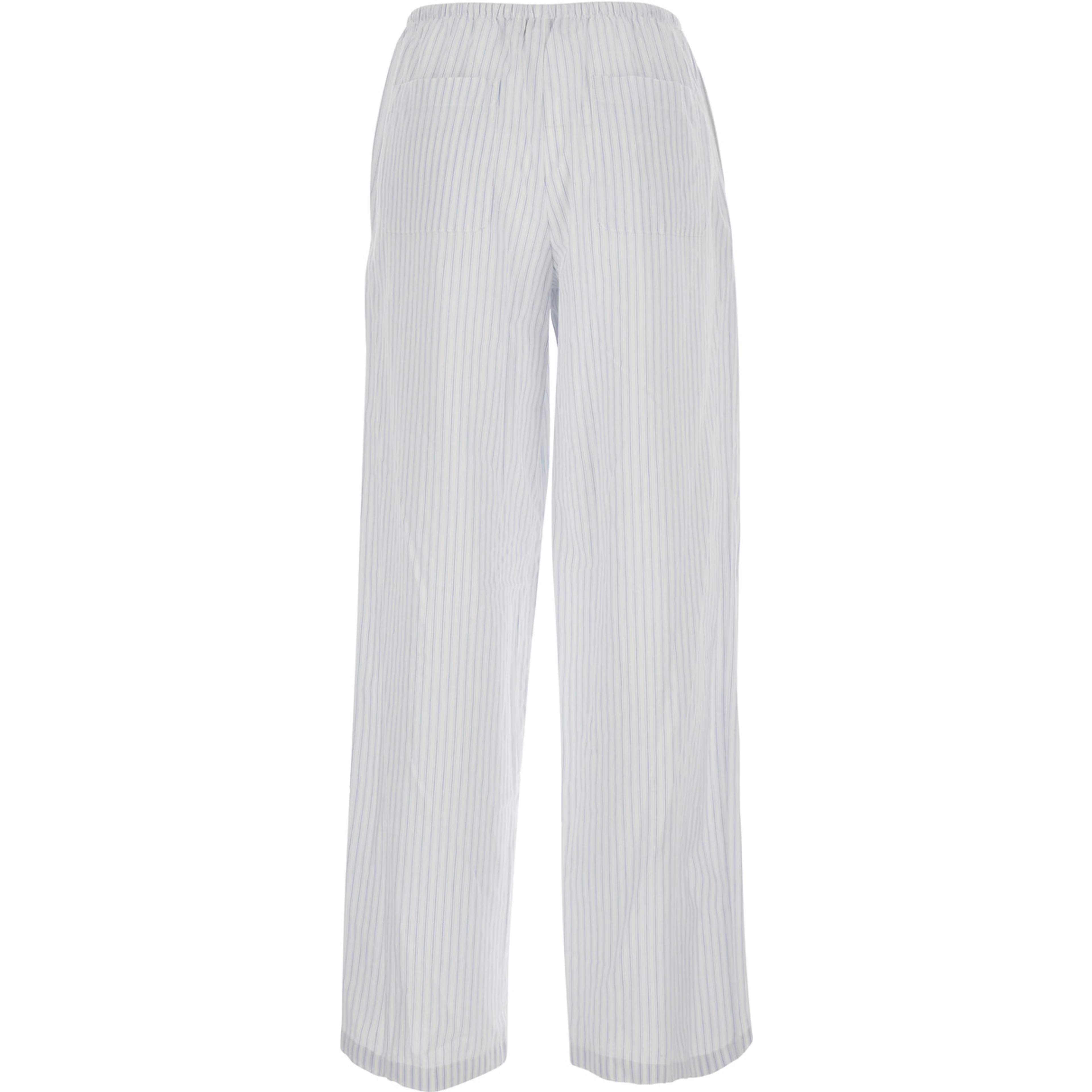 White Pants with elastic waistband and drawstring and all-over striped pattern in cotton for women