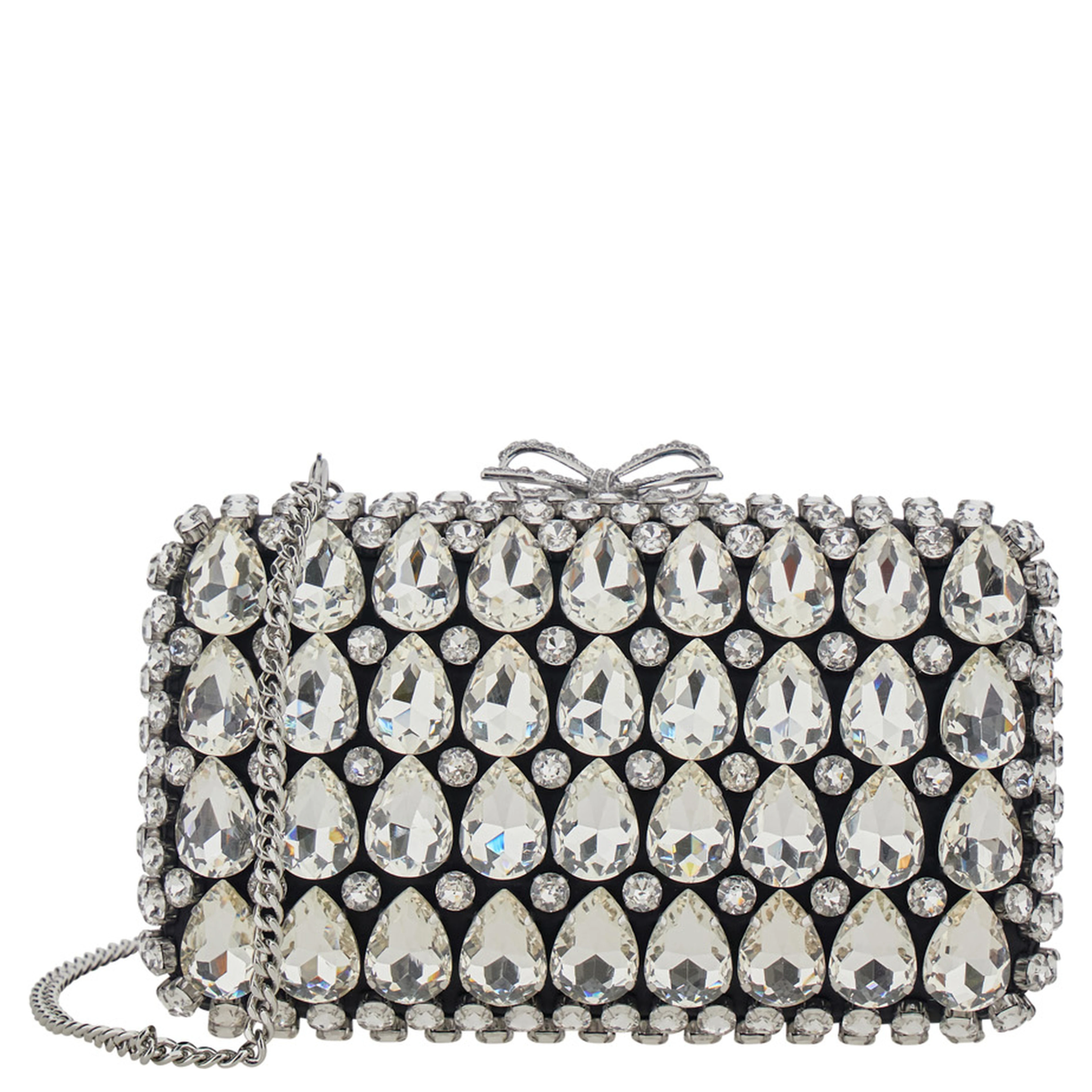 Clutch Bag BLACK SATIN CRYSTAL with Crystal Details in Black Satin for Women