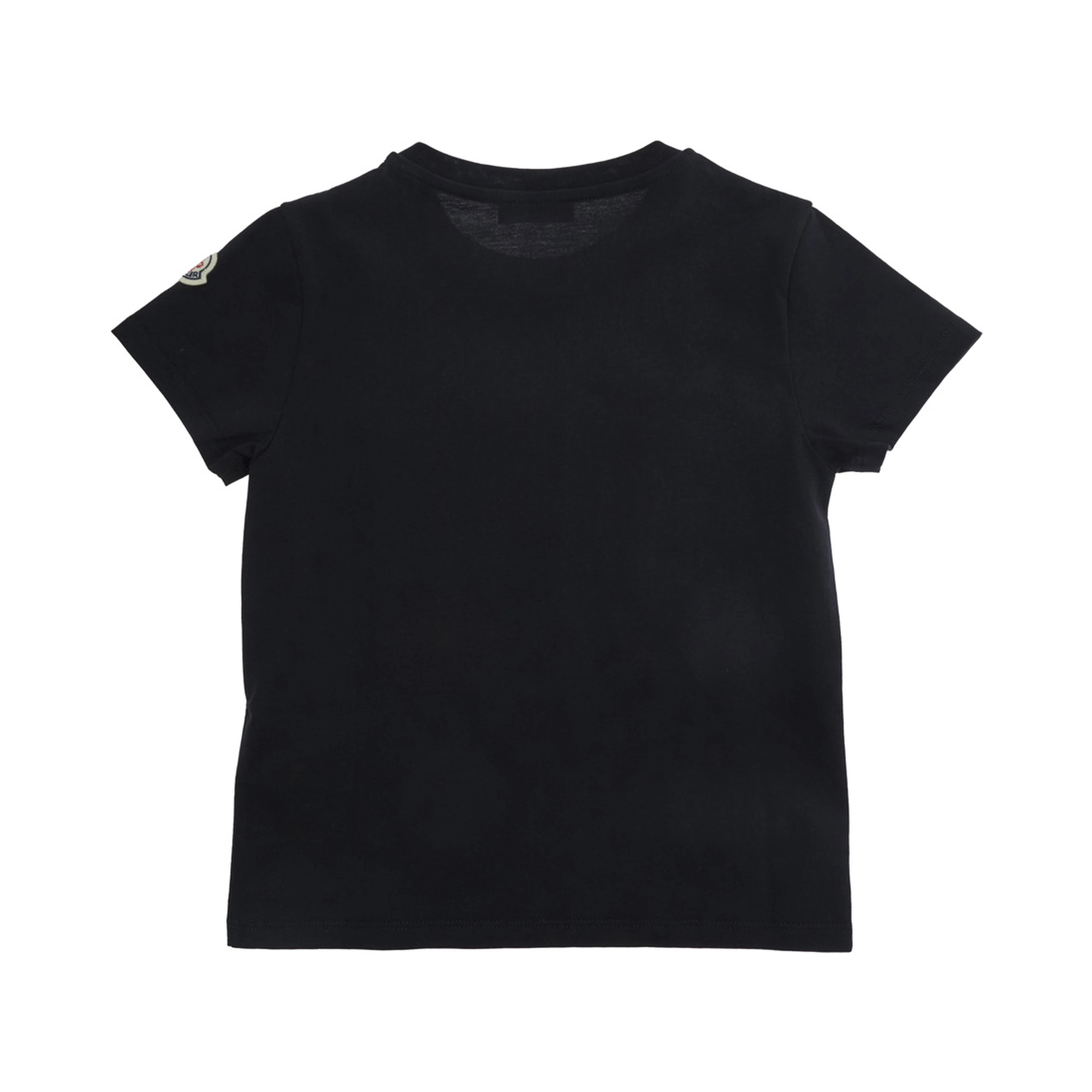 Black Cotton Crew Neck T-Shirt with Front Lettering Logo and Sleeve Logo Patch for Girls