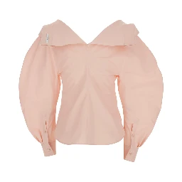 Pink Fitted Shirt with Cut-Out Design on Front and Back in Cotton for Women