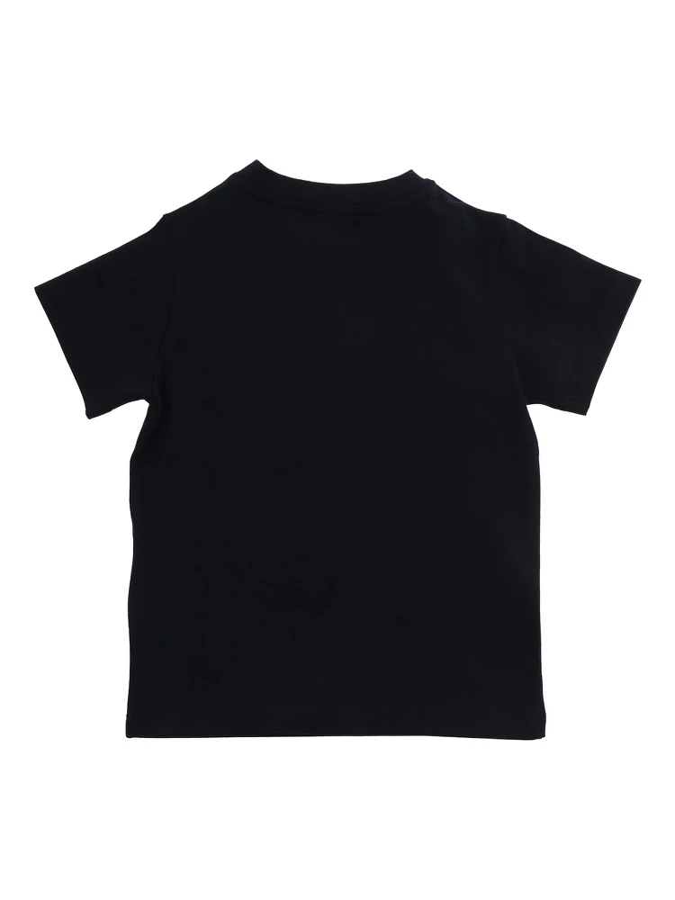 Crew Neck T-Shirt with Logo Lettering Print on the Front and Logo Patch on the Front in Baby Blue Stretch Cotton alternative