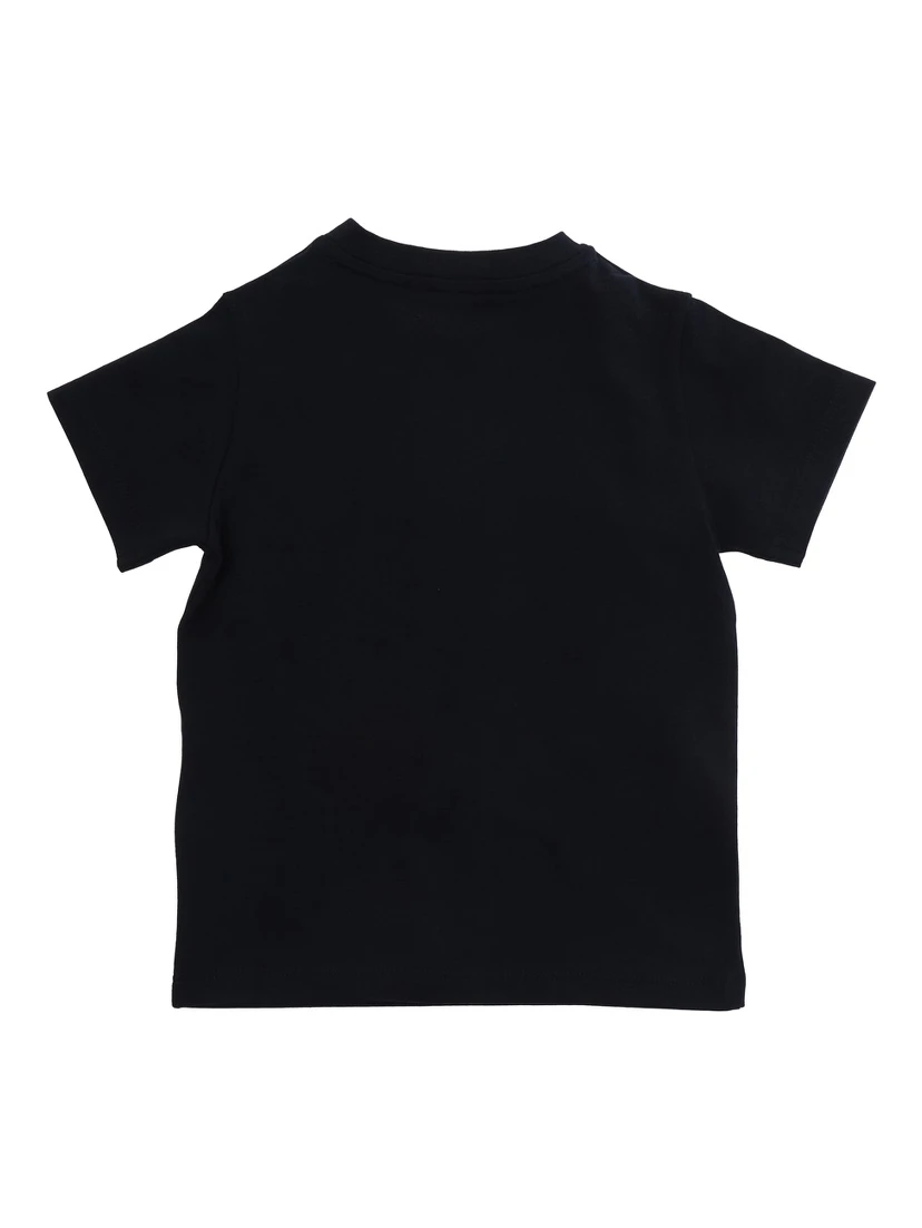 Crew Neck T-Shirt with Logo Lettering Print on the Front and Logo Patch on the Front in Baby Blue Stretch Cotton