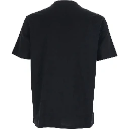 Black Cotton Crew Neck T-Shirt with Logo Embroidery for Men