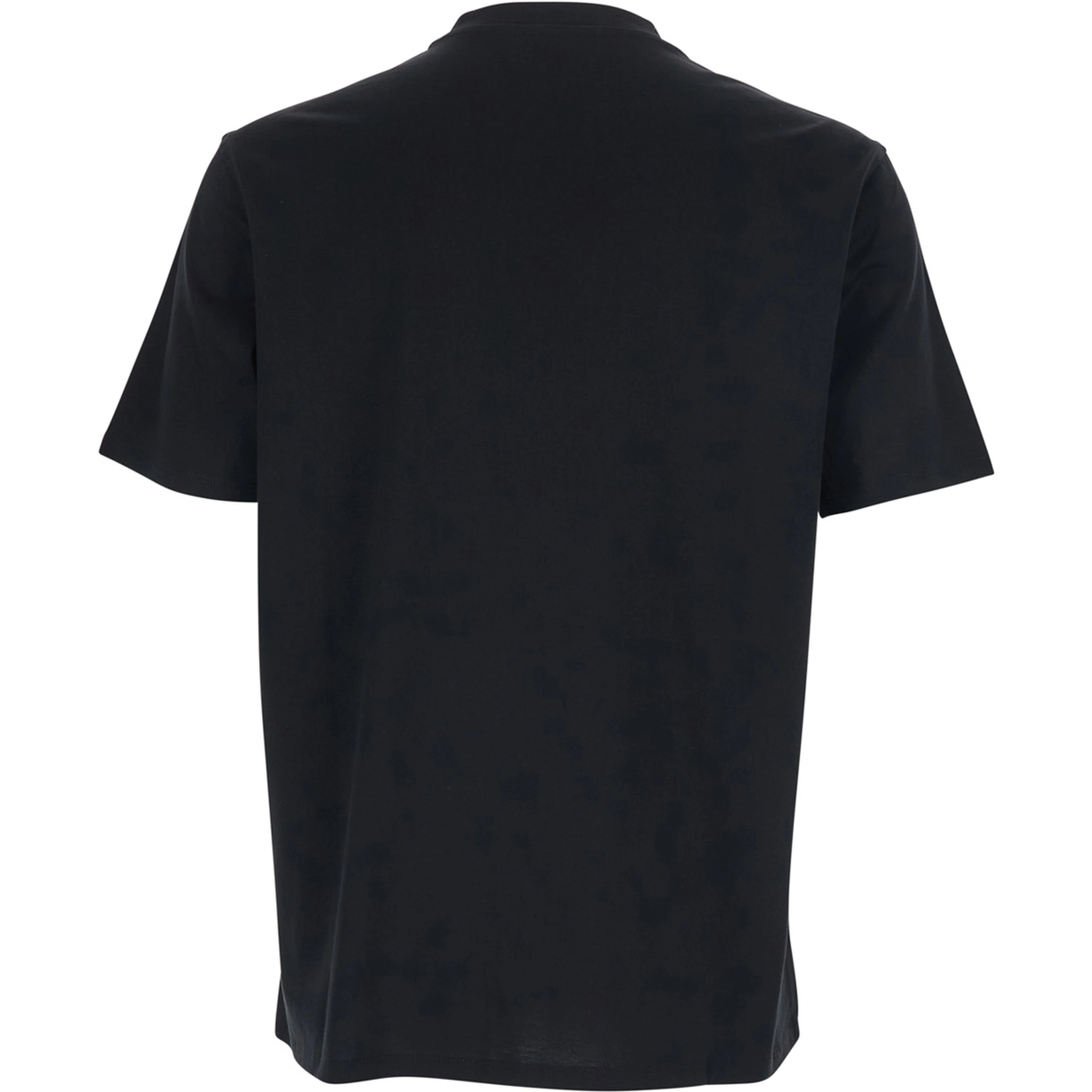 Black Cotton Crew Neck T-Shirt with Logo Embroidery for Men
