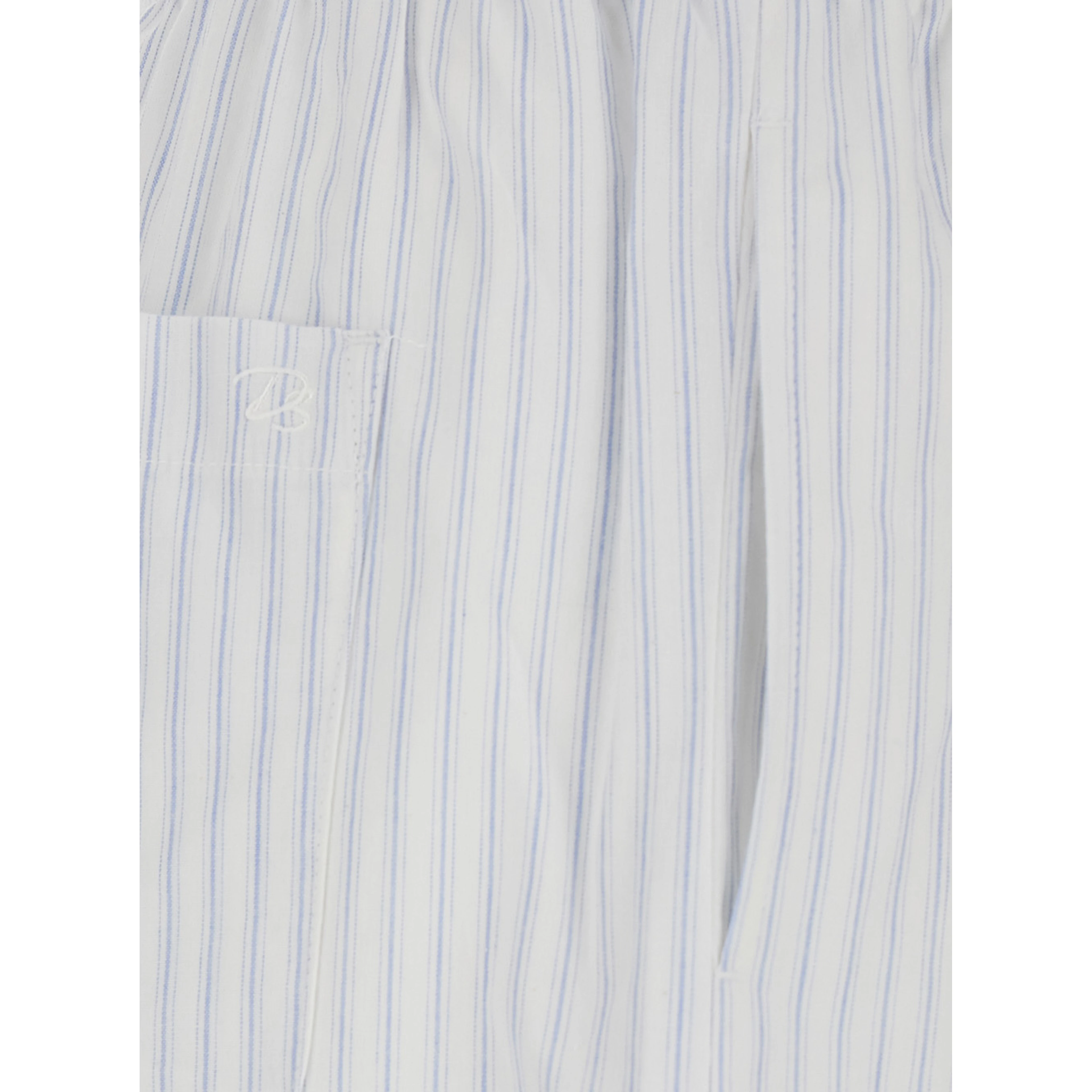 White Pants with elastic waistband and drawstring and all-over striped pattern in cotton for women