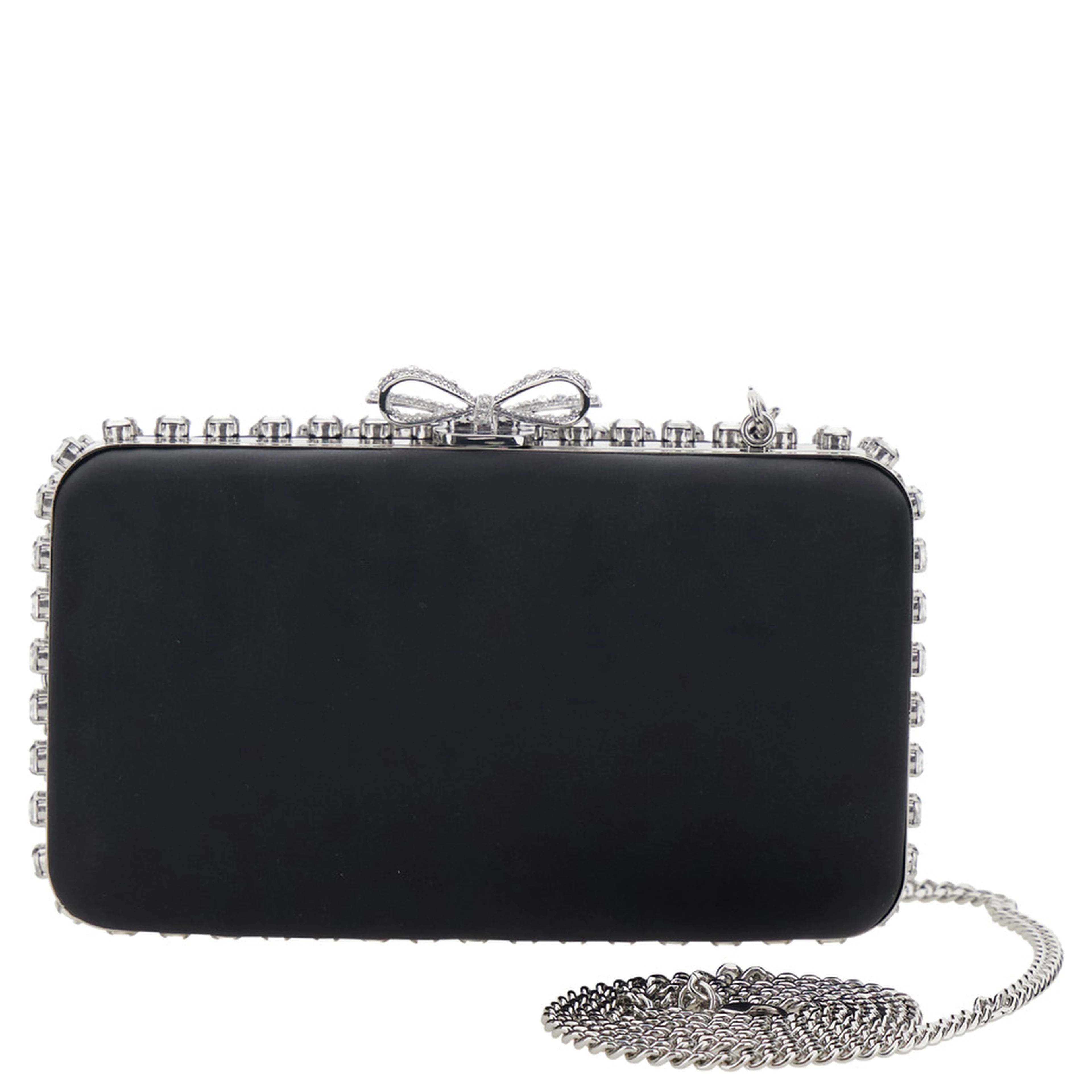 Clutch Bag BLACK SATIN CRYSTAL with Crystal Details in Black Satin for Women