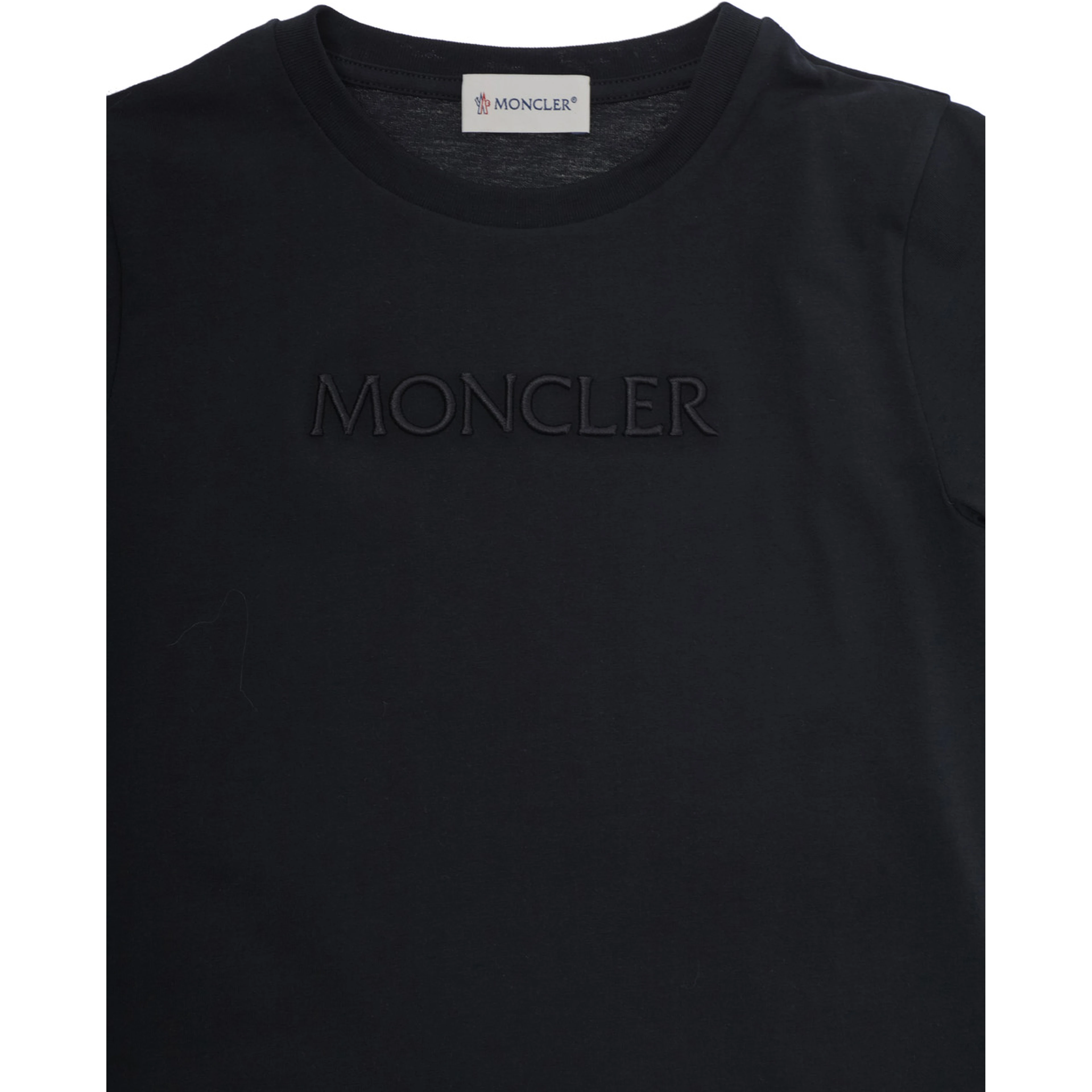 Black Cotton Crew Neck T-Shirt with Front Lettering Logo and Sleeve Logo Patch for Girls