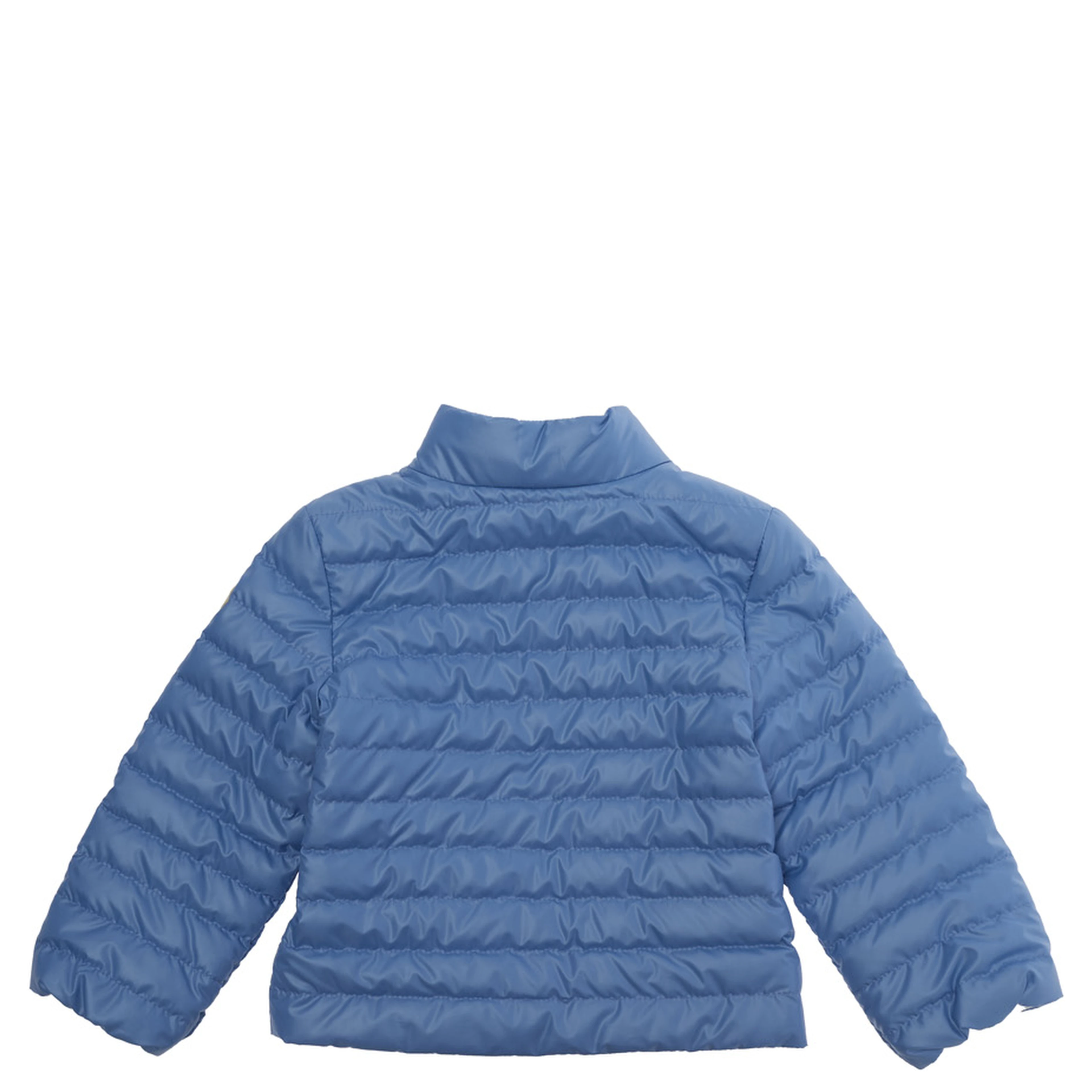 Kerm Crew Neck Down Jacket with Logo Patch on Sleeve in Baby Blue Tech Fabric