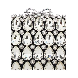 Clutch Bag BLACK SATIN CRYSTAL with Crystal Details in Black Satin for Women